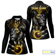 Load image into Gallery viewer, Custom Black and Gold Lion Bowling Polo, Quarter Zip shirts for Women, Lion Team Bowling Jerseys NQS10231