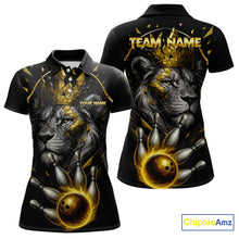 Load image into Gallery viewer, Custom Black and Gold Lion Bowling Polo, Quarter Zip shirts for Women, Lion Team Bowling Jerseys NQS10231