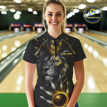 Load image into Gallery viewer, Custom Black and Gold Lion Bowling Polo, Quarter Zip shirts for Women, Lion Team Bowling Jerseys NQS10231
