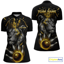 Load image into Gallery viewer, Custom Black and Gold Lion Bowling Polo, Quarter Zip shirts for Women, Lion Team Bowling Jerseys NQS10231