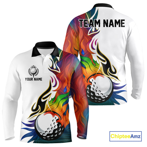 Colorful Rainbow Flame golf ball Mens golf polo shirts custom team golf jerseys, golf attire for men NQS10399
