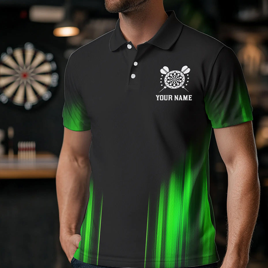Black and Green Light Dart Polo, Quarter Zip Shirt For Men Custom Dart Jerseys For Team NQS9332