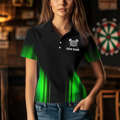 Black and Green Light Dart Polo, Quarter Zip Shirt For Women Custom Dart Jerseys For Team NQS9332