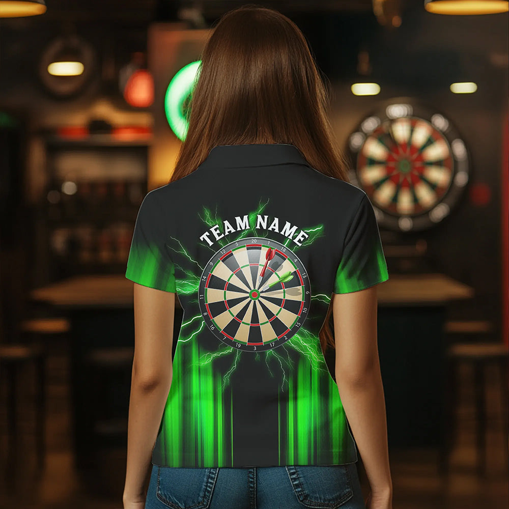 Black and Green Light Dart Polo, Quarter Zip Shirt For Women Custom Dart Jerseys For Team NQS9332