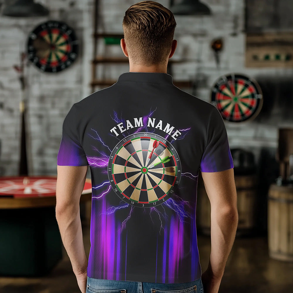 Black and Purple Light Darts Polo, Quarter Zip Shirt For Men Custom Darts Jerseys For Team NQS9334