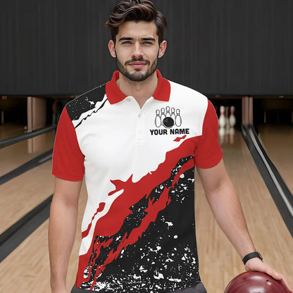 Black and white grunge pattern Bowling shirts for men Custom Bowling Team league Jerseys | Red NQS9335