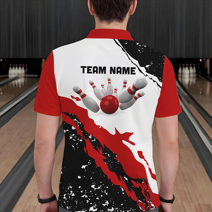 Black and white grunge pattern Bowling shirts for men Custom Bowling Team league Jerseys | Red NQS9335