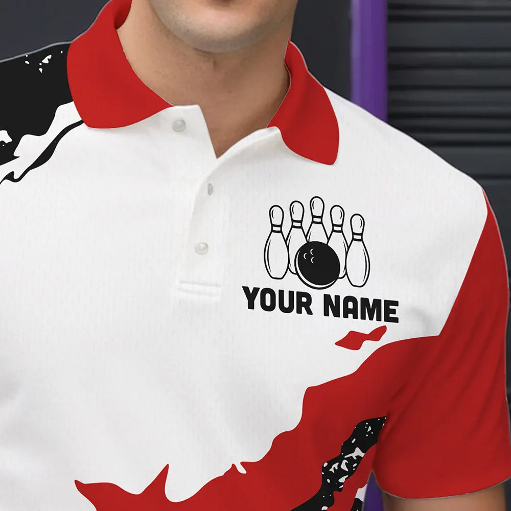 Black and white grunge pattern Bowling shirts for men Custom Bowling Team league Jerseys | Red NQS9335