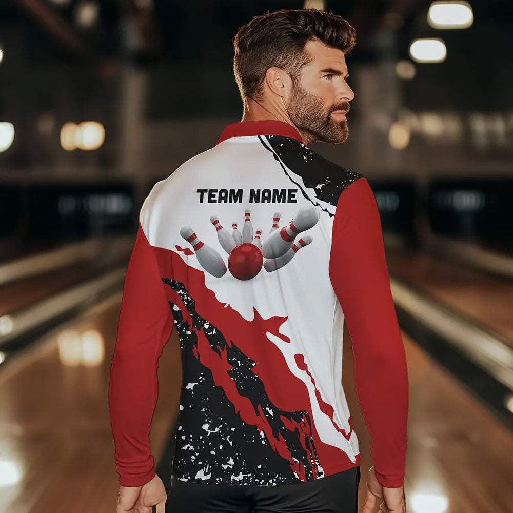 Black and white grunge pattern Bowling shirts for men Custom Bowling Team league Jerseys | Red NQS9335