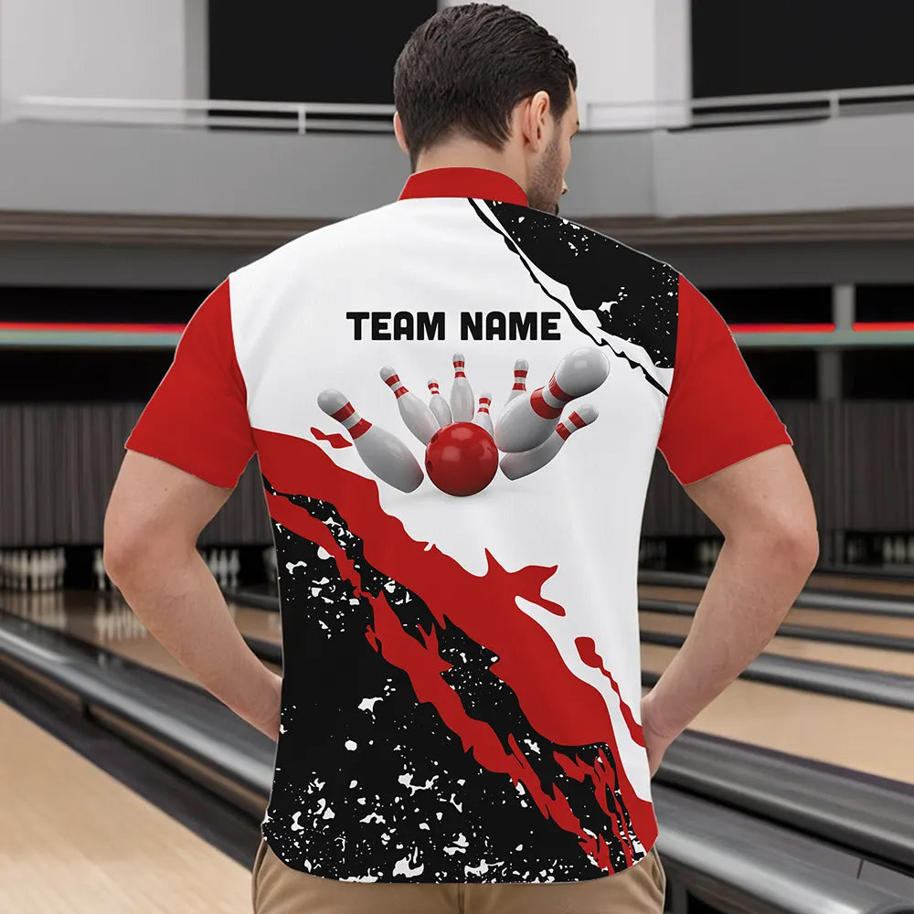 Black and white grunge pattern Bowling shirts for men Custom Bowling Team league Jerseys | Red NQS9335