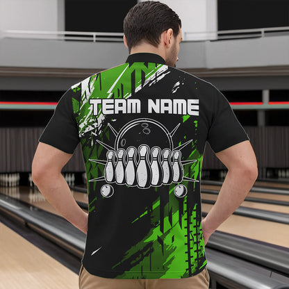 Black and Green Mens bowling shirts Custom retro bowling ball and pins bowling team league jerseys NQS9475
