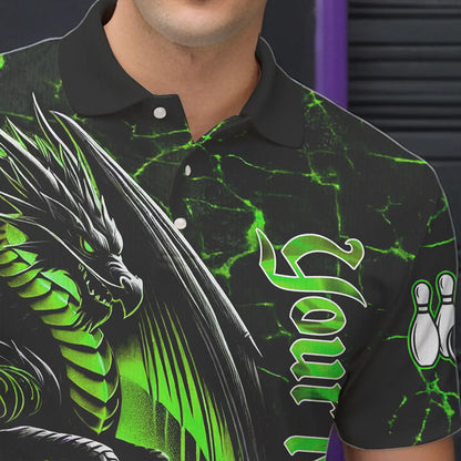 Black And Green Custom Dragon Bowling Shirts For Men, Dragon Bowling Team Shirts NQS9477
