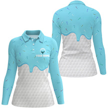 Load image into Gallery viewer, Women golf polo shirts custom Blue Ice Cream Melting On Golf Ball, golf gifts for ladies NQS7770