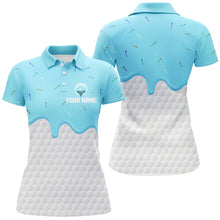 Load image into Gallery viewer, Women golf polo shirts custom Blue Ice Cream Melting On Golf Ball, golf gifts for ladies NQS7770