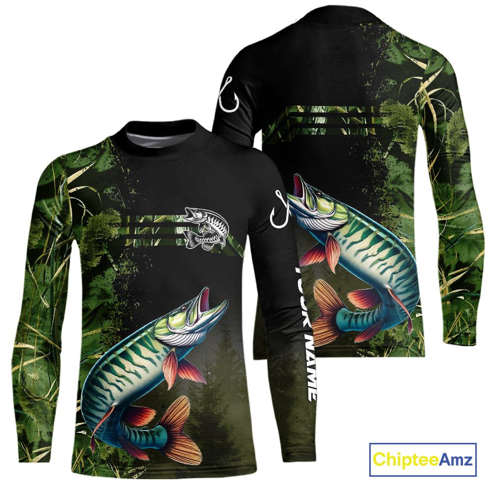 Musky fishing camouflage Custom performance long sleeve Fishing Shirts, Muskellunge Fishing jerseys NQS10081