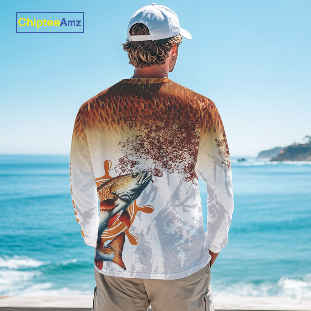 Redfish fishing scales pattern Custom performance long sleeve Fishing Shirts, Red Drum Fishing jersey NQS10086