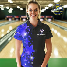 Load image into Gallery viewer, Women&#39;s bowling Polo, Quarter Zip shirts Custom Blue Stars Bowling Team Bowlers Jersey NQS10598