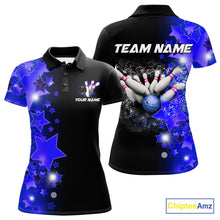 Load image into Gallery viewer, Women&#39;s bowling Polo, Quarter Zip shirts Custom Blue Stars Bowling Team Bowlers Jersey NQS10598