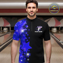 Load image into Gallery viewer, Men bowling Polo, Quarter Zip shirts Custom Blue Stars Bowling Team Bowlers Jersey NQS10598