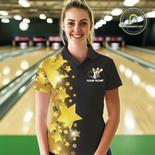 Load image into Gallery viewer, Women&#39;s bowling Polo, Quarter Zip shirts Custom Gold Stars Bowling Team Bowlers Jersey NQS10599