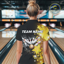 Load image into Gallery viewer, Women&#39;s bowling Polo, Quarter Zip shirts Custom Gold Stars Bowling Team Bowlers Jersey NQS10599
