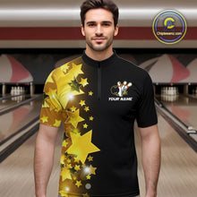 Load image into Gallery viewer, Men bowling Polo, Quarter Zip shirts Custom Gold Stars Bowling Team Bowlers Jersey NQS10599