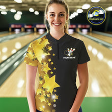 Load image into Gallery viewer, Women&#39;s bowling Polo, Quarter Zip shirts Custom Gold Stars Bowling Team Bowlers Jersey NQS10599