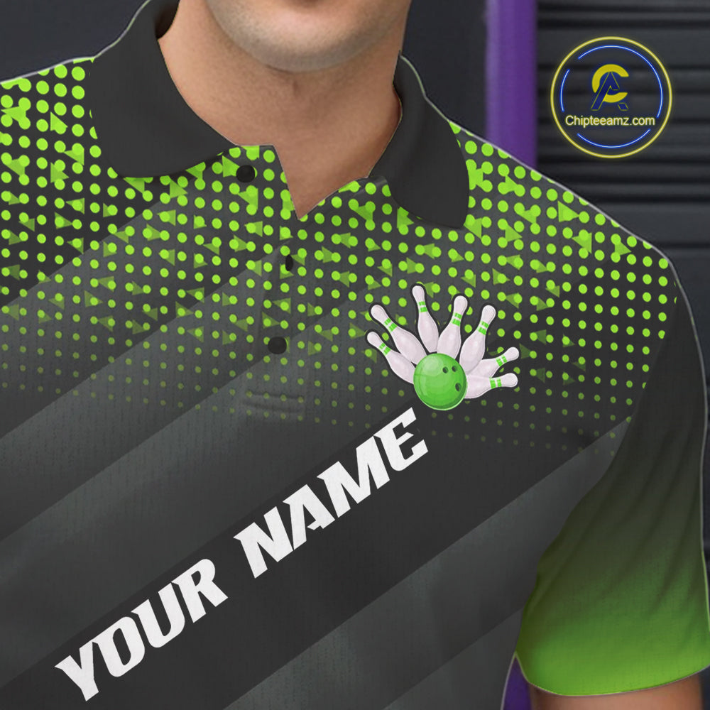 Green Bowling Custom Men Bowling Polo, Quarter zip Shirts Bowling Team Jerseys Bowling Tournament NQS10604