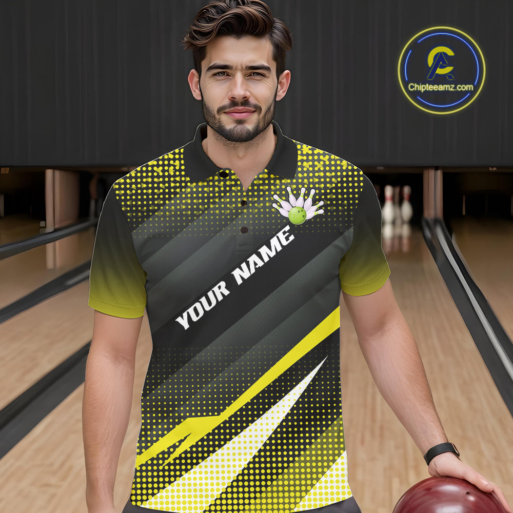 Yellow Bowling Custom Men Bowling Polo, Quarter zip Shirts Bowling Team Jerseys Bowling Tournament NQS10605