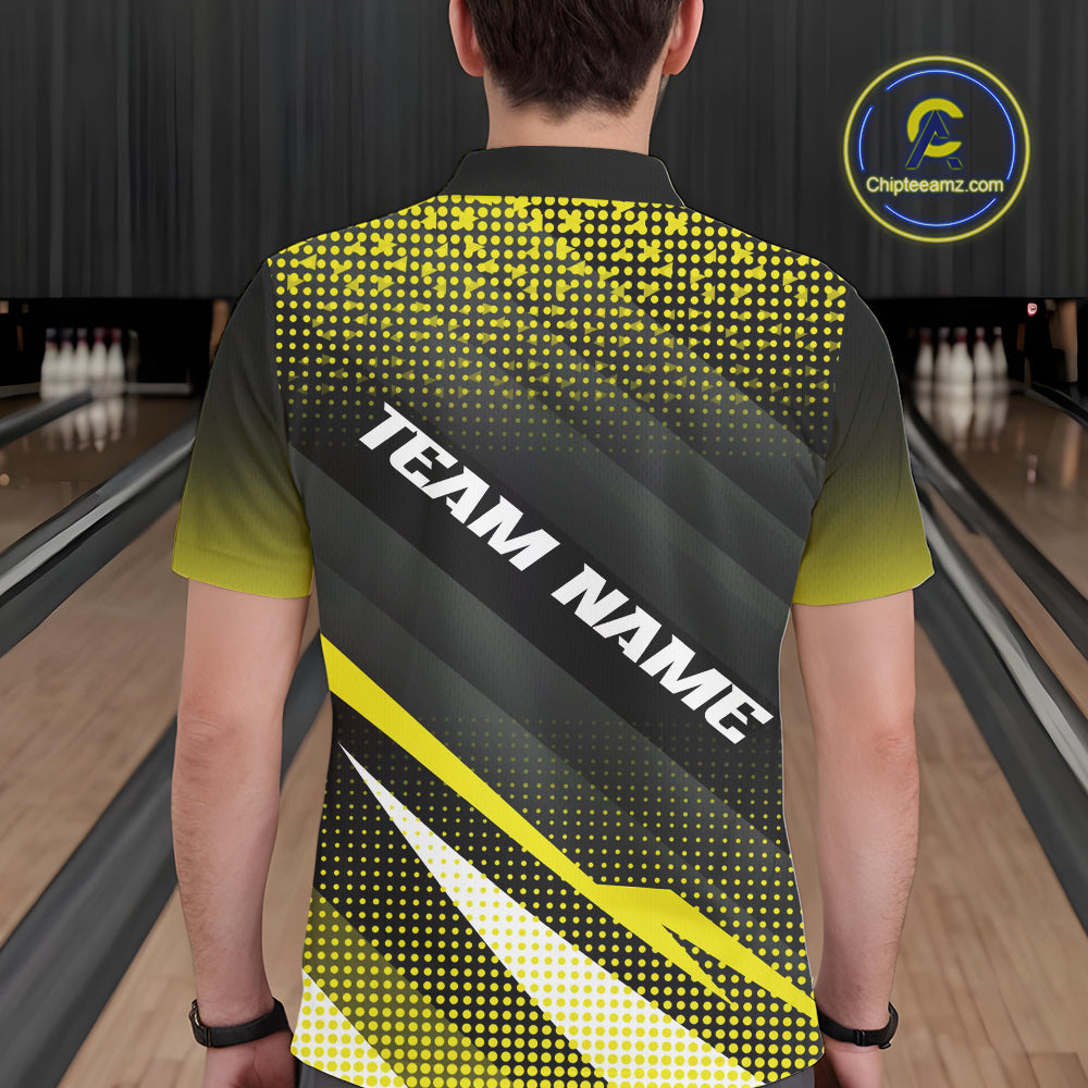 Yellow Bowling Custom Men Bowling Polo, Quarter zip Shirts Bowling Team Jerseys Bowling Tournament NQS10605