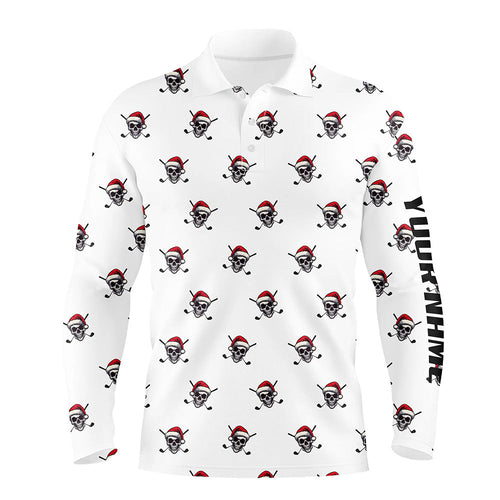 Funny Skull Santa Christmas pattern Mens golf polo shirt custom christmas golf outfits for men NQS8650