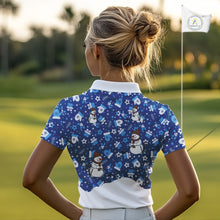 Load image into Gallery viewer, Blue and White Snowman Christmas pattern Golf Polo shirt For women Custom ladies Christmas golf shirt NQS11004