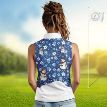 Load image into Gallery viewer, Blue &amp; White Snowman Christmas pattern Sleeveless Golf Polo shirt Custom ladies Christmas golf shirts NQS11004