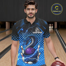 Load image into Gallery viewer, Black and Blue Lightning Thunder Cobra Snake Bowling Shirts For Men Custom Bowling Team League Jersey NQS11006