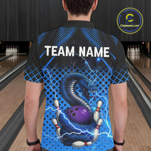 Load image into Gallery viewer, Black and Blue Lightning Thunder Cobra Snake Bowling Shirts For Men Custom Bowling Team League Jersey NQS11006