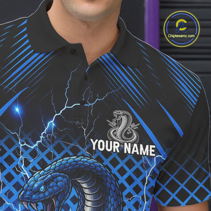 Black and Blue Lightning Thunder Cobra Snake Bowling Shirts For Men Custom Bowling Team League Jersey NQS11006