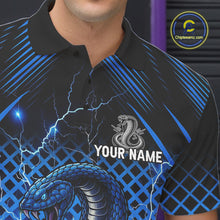 Load image into Gallery viewer, Black and Blue Lightning Thunder Cobra Snake Bowling Shirts For Men Custom Bowling Team League Jersey NQS11006