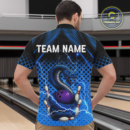 Black and Blue Lightning Thunder Cobra Snake Bowling Shirts For Men Custom Bowling Team League Jersey NQS11006