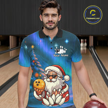 Load image into Gallery viewer, Funny Santa Christmas Bowling Shirts For Men Custom Blue Christmas Night Bowling Team Jersey NQS11010