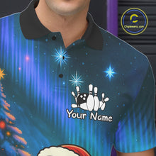 Load image into Gallery viewer, Funny Santa Christmas Bowling Shirts For Men Custom Blue Christmas Night Bowling Team Jersey NQS11010