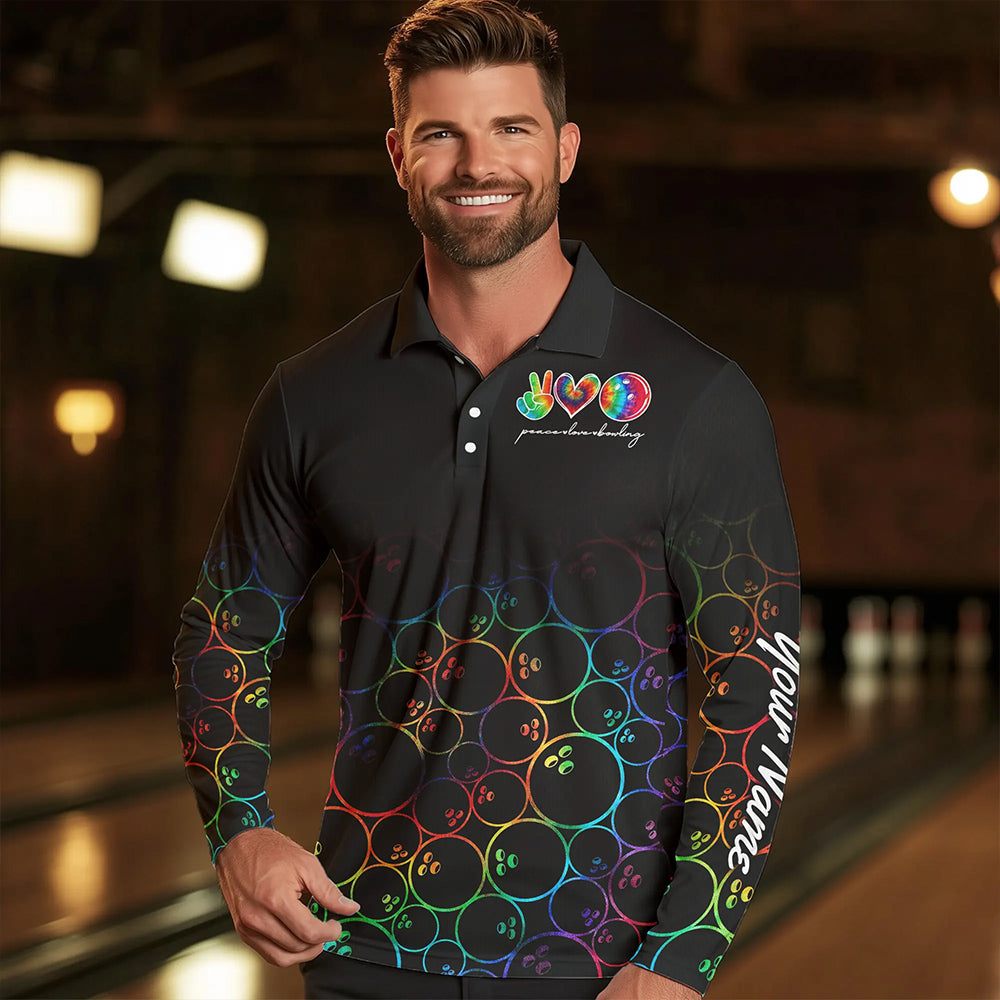 Colorful tie dye Black Bowling Camo Bowling Shirts for Men Custom Peace Love Bowling Team Jerseys NQS9483
