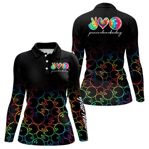Colorful tie dye Black Bowling Camo Bowling Shirts for Women Custom Peace Love Bowling Team Jerseys NQS9483