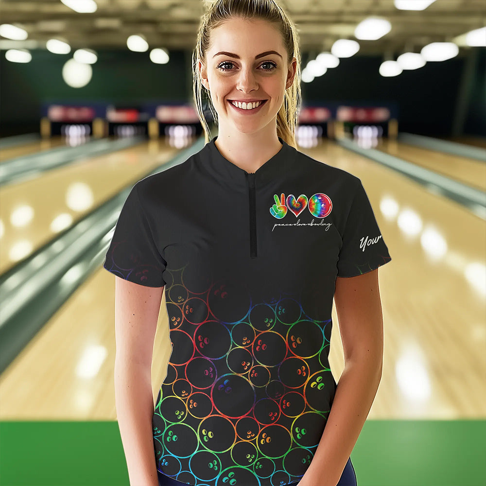 Colorful tie dye Black Bowling Camo Bowling Shirts for Women Custom Peace Love Bowling Team Jerseys NQS9483