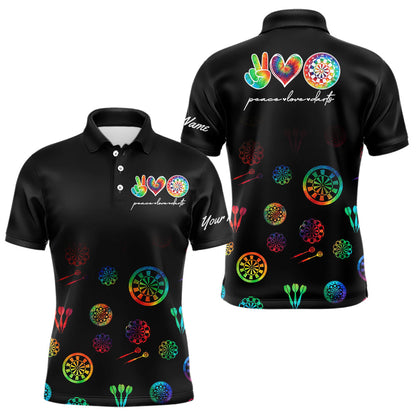 Personalized Colorful tie dye Black Camo Darts Shirts For Men Custom Peace Love Darts Team Jerseys NQS9484