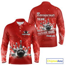 Load image into Gallery viewer, Personalized Red Flame Funny Bowling shirts for Men My drinking team has a bowling problem NQS11615