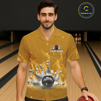 Personalized Yellow Flame Funny Bowling Button-up shirts My drinking team has a bowling problem NQS11616