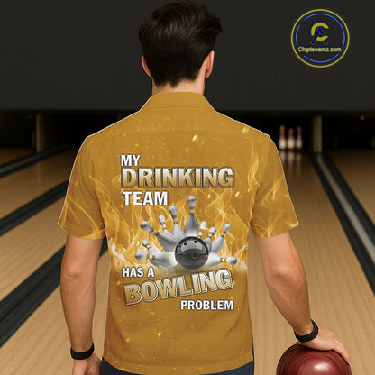 Personalized Yellow Flame Funny Bowling Button-up shirts My drinking team has a bowling problem NQS11616