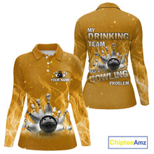 Load image into Gallery viewer, Personalized Yellow Flame Funny Bowling shirts for Women My drinking team has a bowling problem NQS11616