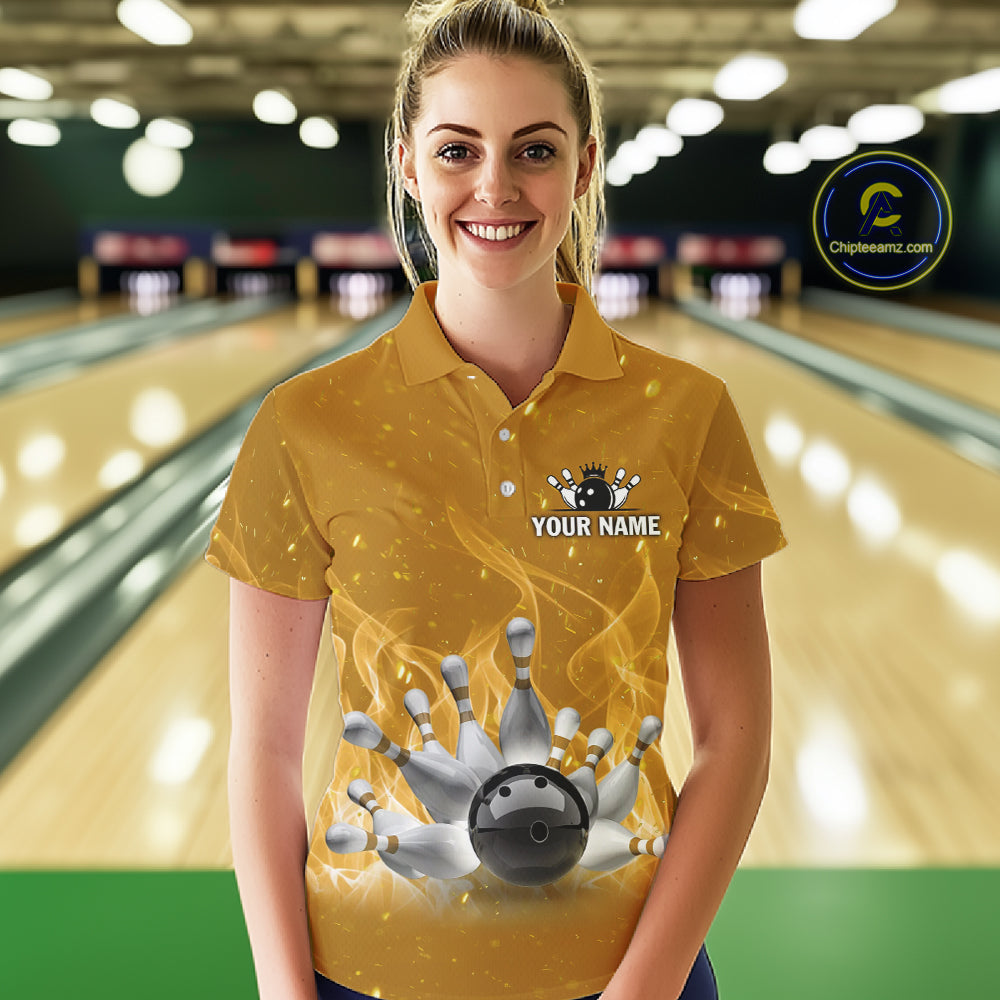 Personalized Yellow Flame Funny Bowling shirts for Women My drinking team has a bowling problem NQS11616