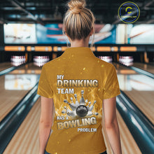 Load image into Gallery viewer, Personalized Yellow Flame Funny Bowling shirts for Women My drinking team has a bowling problem NQS11616